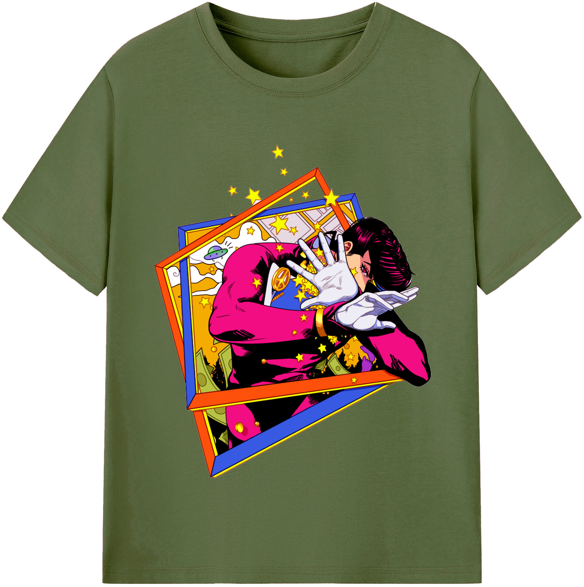 （画像用） ジョジョの奇妙な冒険 ひがしかた じょうすけ JoJo's Bizarre Adventure Higashikata Josuke 綿100％半袖Tシャツ（フロントプリント）